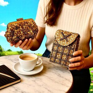 Safeco Vintage Gold Sequin Coin Purse + Cigarette Pack Credit Card Box Lipstick